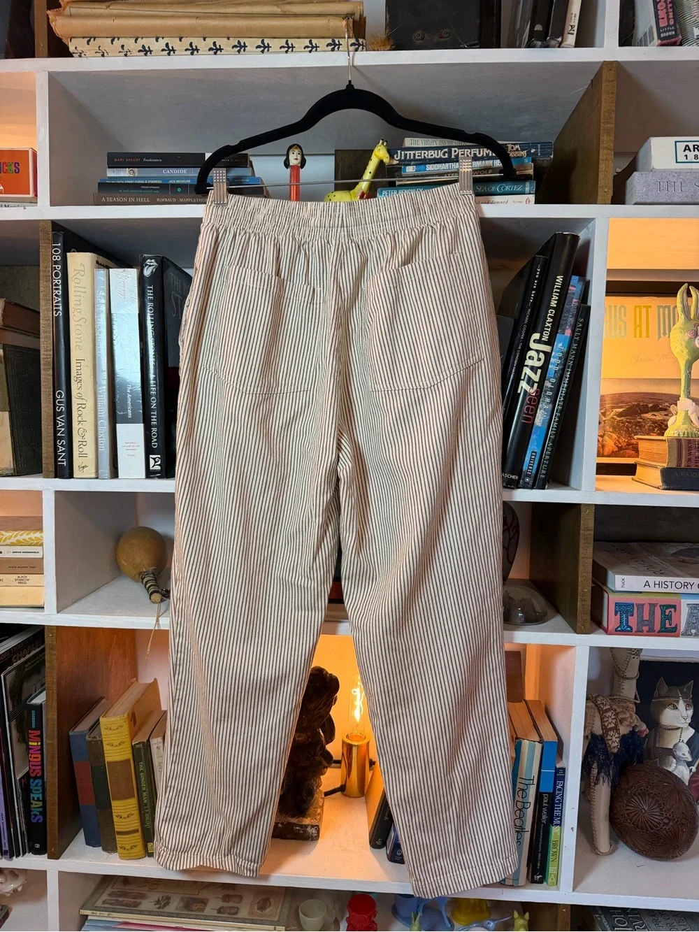 Men's Beige Striped Elastic-Waist Pants